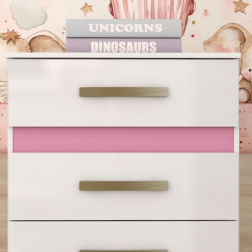 Reversible crossbar and baseboard: one side painted white and the other side pink.