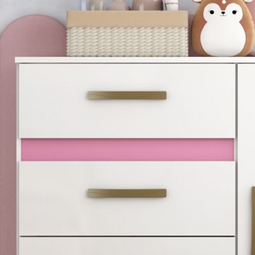 Reversible crossbar and baseboard: one side painted white and the other side pink.