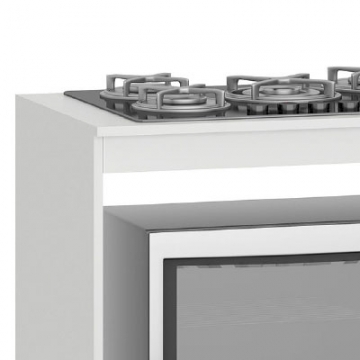 The countertop has a cutout for a 5-burner cooktop.