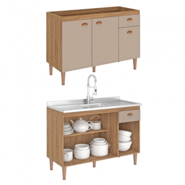 1800 <br> Sink counter without top, 120 cm, with shelf, 3 doors, and 1 drawer with telescopic slide. <br> 840mm x 1200mm x 520mm