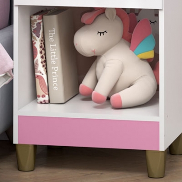 Reversible baseboard: one side painted white and the other side pink.