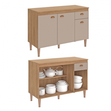 1800T <br> Counter with 120cm top, with shelf, 3 doors, and 1 drawer with telescopic slide.  <br> 860mm x 1200mm x 520mm