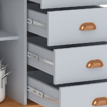 Drawers with telescopic slides.